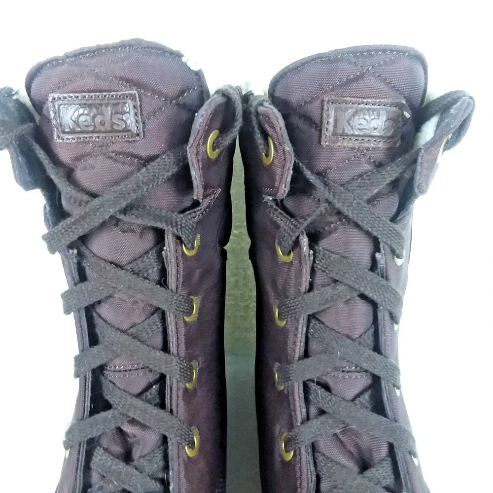 Keds Droplet Leather Canvas Dark Brown Winter Boots Fleece Lined‎ Women's 8.5
